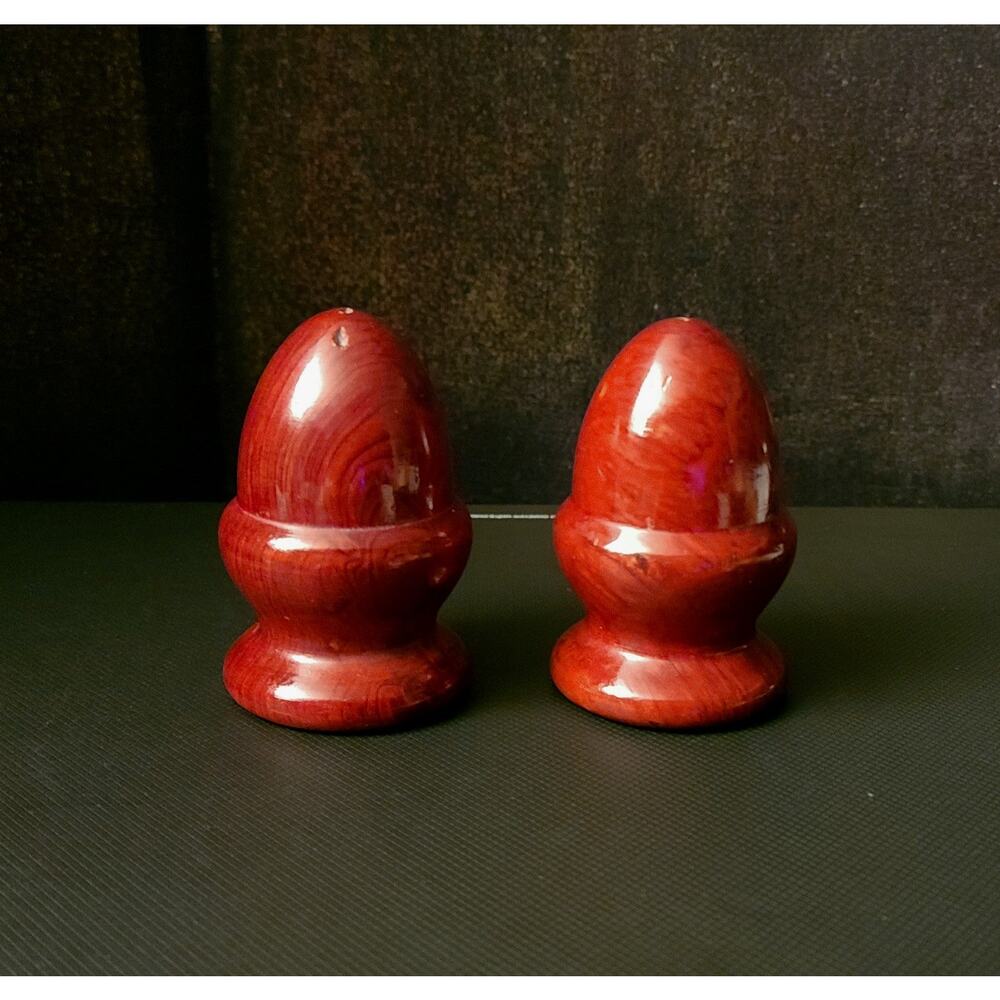Vintage "Rare" 1970's Dark Wood Egg Cup Salt and Pepper Shaker